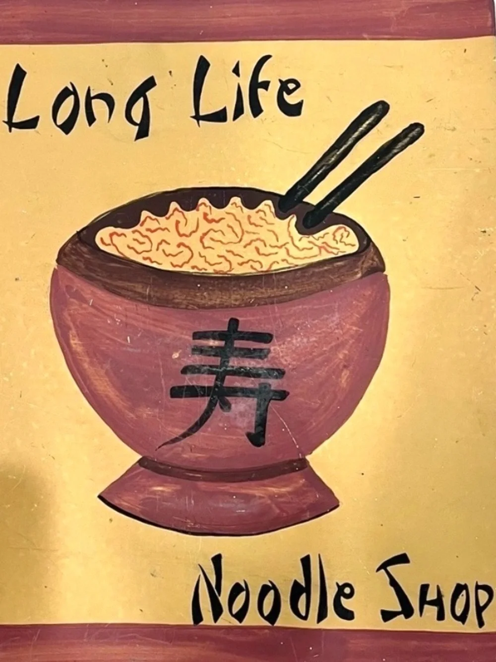 Long Life Noodle Shop Retro Asian Chinese Metal Hand Painted Wall Art Sign